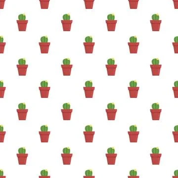 Potted cactus seamless pattern on white background 스톡 일러스트