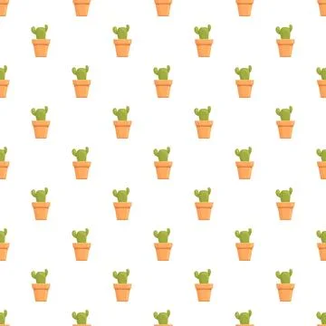 Potted cactus seamless pattern on white background Stock Illustration
