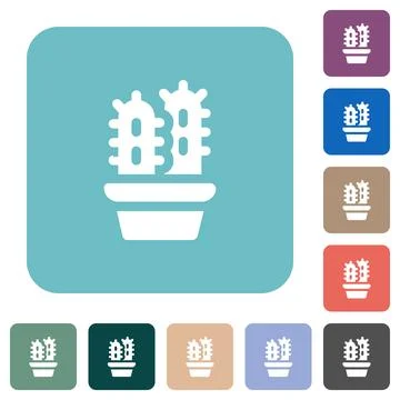 Potted cactus solid rounded square flat icons Stock Illustration