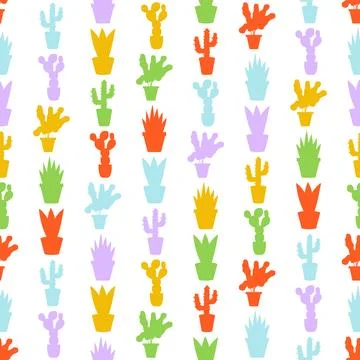 Potted Cactus Succulent Seamless Pattern. Vector seamless dithering pixel s.. Stock Illustration