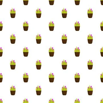 Potted flowers seamless pattern on white background Illustrazione stock