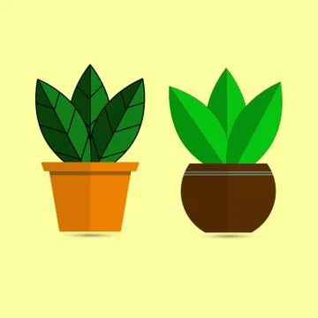 Potted green leafs vector design isolated on yellow background Stock Illustration