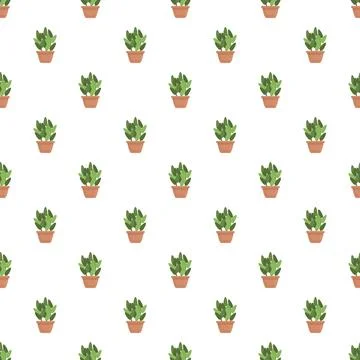 Potted green plant pattern on white background Stock Illustration