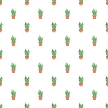 Potted green plant pattern on white background 库存插图