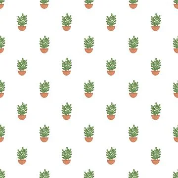 Potted green plant pattern on white background Stock Illustration