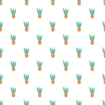 Potted green plant repeating pattern on white background イラスト素材