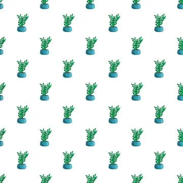 Potted green plant seamless pattern on white background Stock Illustration