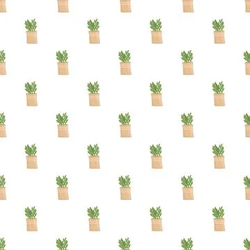 Potted green plants creating a repeating seamless pattern Stock Illustration