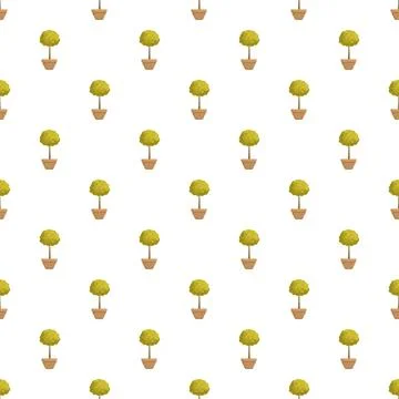 Potted green trees seamless pattern on white background Stock Illustration
