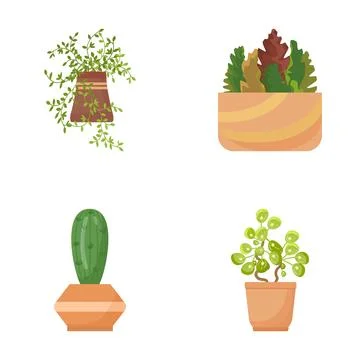 Potted house plants set creating home decor Stock Illustration