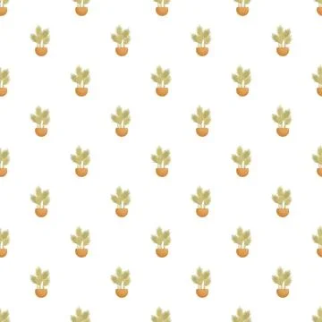 Potted houseplant pattern creating seamless flat background Stock Illustration