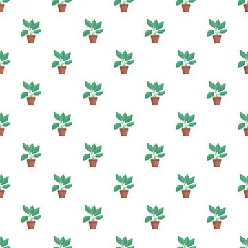 Potted houseplant repeating pattern on white background Stock Illustration