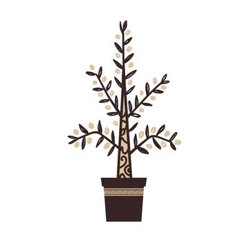 Potted olive tree icon vector isolated with gold and white. Naive tribal style Stock Illustration