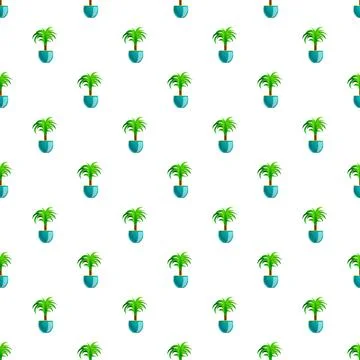 Potted palm plant seamless pattern on white background Ilustración de archivo