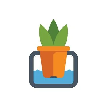 Potted plant being watered using ebb and flow system icon Stock Illustration