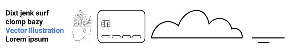 Potted plant head, app interface with buttons, cloud shape, and horizontal li 库存插图