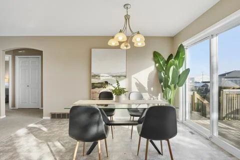 Potted plant is placed in front of the table Foto stock