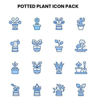Potted Plant Two Colour Graphics Icons Pack Stock Illustration