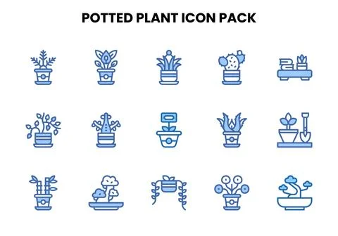 Potted Plant Two Colour UI Icons Pack Stock-Illustration