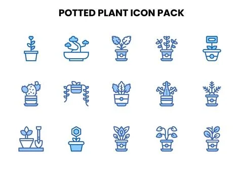 Potted Plant Two Colour Vector Icons Pack Stock Illustration