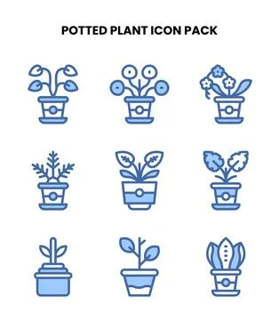 Potted Plant Two Colour Vector Icons Pack Stock Illustration