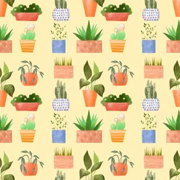 Potted plants. Cartoon seamless pattern Stock-Illustration