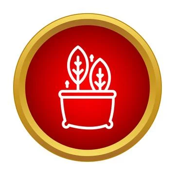 Potted plants growing inside a red circle icon Stock Illustration