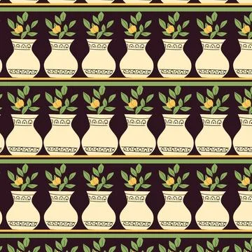 Potted Plants Pattern Design in Mediterranean Garden Style Stock Illustration