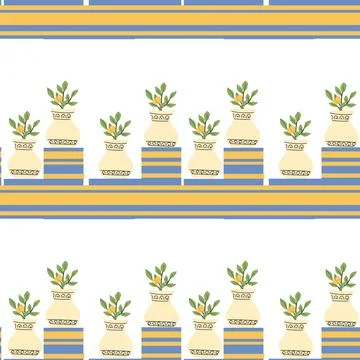 Potted Plants Pattern Design for Mediterranean Garden Style Stock Illustration