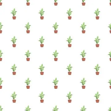 Potted plants pattern with green leaves wallpaper Stock Illustration