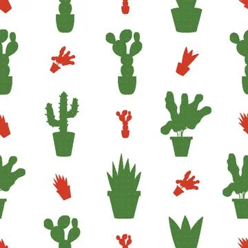 Potted Plants Pixel Seamless Pattern. Vector seamless dithering pixel style.. Stock Illustration