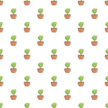 Potted plants repeating seamless pattern white background 스톡 일러스트