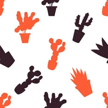 Potted Plants Seamless Pattern. Vector seamless dithering pixel style pattern Stock Illustration