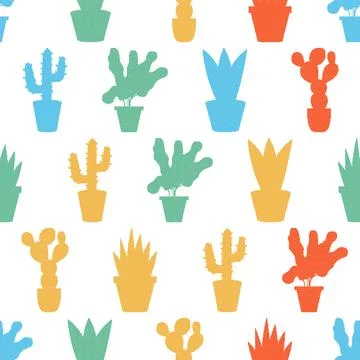 Potted Plants Seamless Pattern. Vector seamless dithering pixel style pattern Stock Illustration