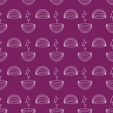 Potted plants seamless vector doodle pattern Stock Illustration