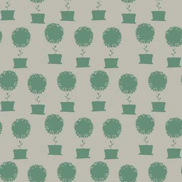 Potted plants silhouettes seamless vector pattern Stock Illustration