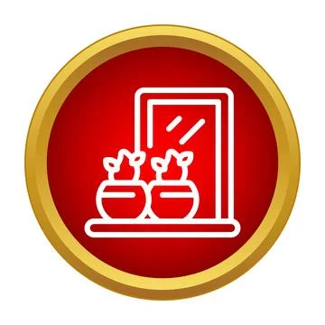Potted plants on window sill in red icon Illustrazione stock
