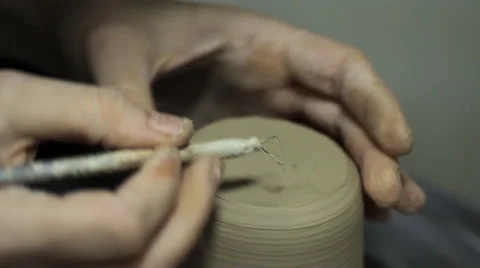 Potter Creates a Cup With a Special Tool Stock Footage 61019972