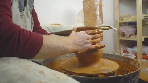 Potter makes a jug Stock Footage 95627514
