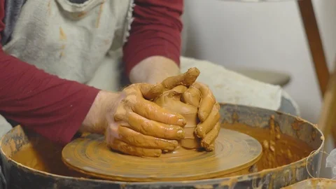 Potter makes a jug Stock Footage 95678075