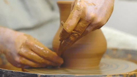 Potter makes a jug Stock Footage 96675046