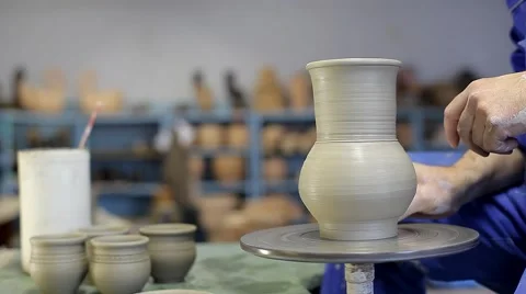 Potter makes pitcher from clay Stock Footage 46356391