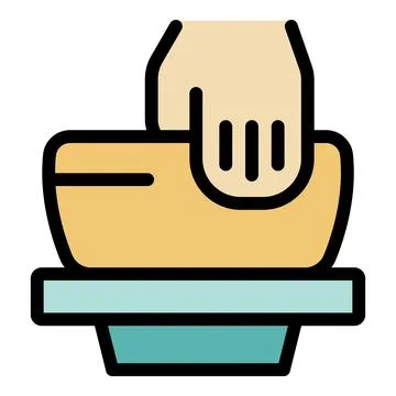Potter making ceramic bowl with hand and clay on pottery wheel Stock Illustration