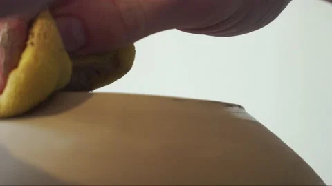 Potter making ceramic pot on the twisted pottery wheel.Potter at work, close up. Stock-Footage 162812260