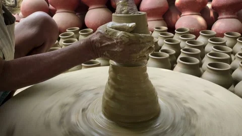 Potter making clay vessel with hands. Stock Footage 145949679