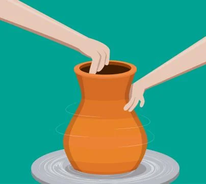 Potter making a pottery, vector Stock Illustration