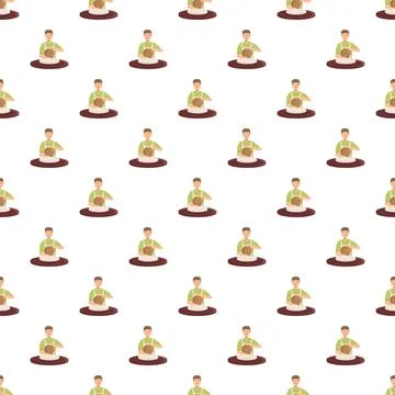 Potter man creating ceramic ware on wheel seamless pattern Stock Illustration