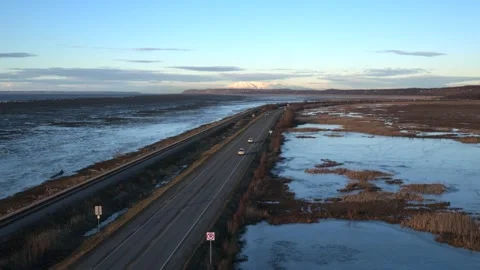 Potter Marsh and Sleeping Lady Stock Footage 297587795