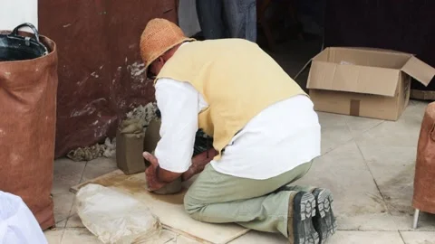 Potter preparing block of clay Stock Footage 233454561