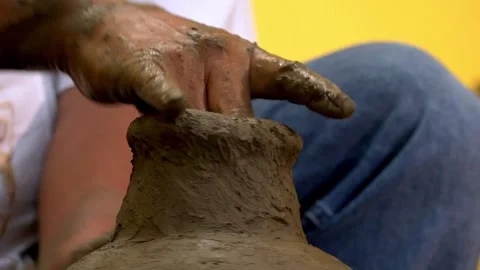 Potter Shaping Clay Vase by Hand During Traditional Craft Process Stock Footage 336221083
